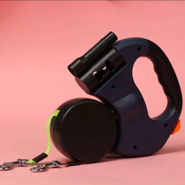 Dual-Headed Pet Leashes with Flashlight, Garbage Bag Box, and Automatic Retractable Dogs Traction Rope